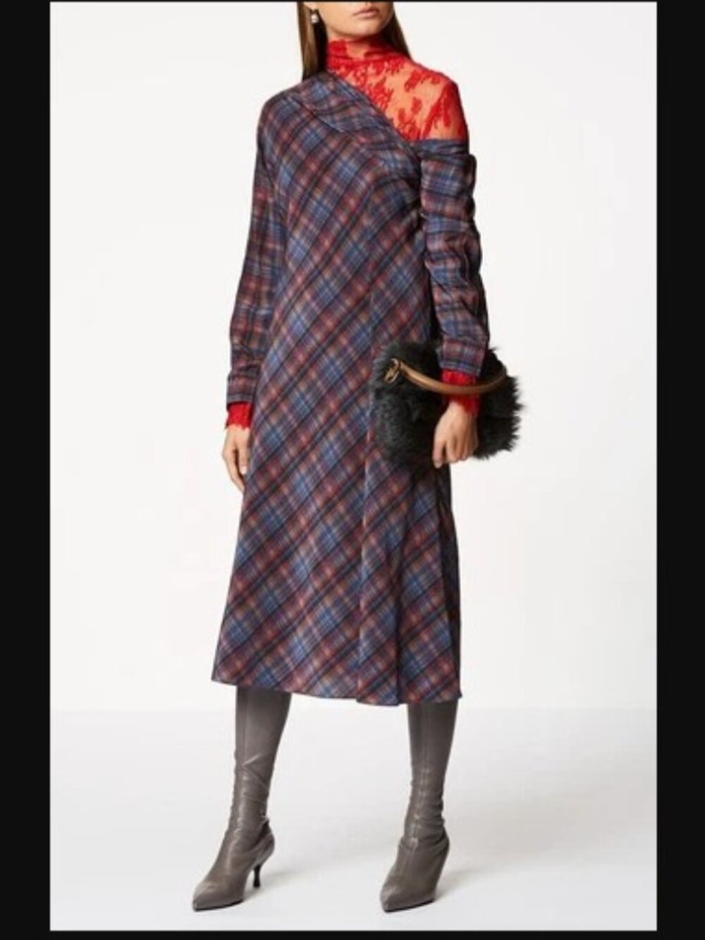 SCANLAN THEODORE Blue Plaid Long Sleeve Dress